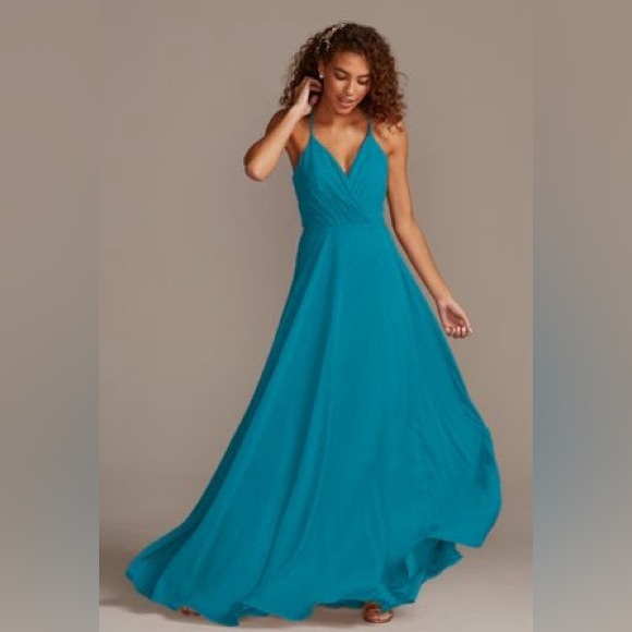 David’s Bridal BRIDESMAID SPAGHETTI STRAP FULL SKIRT Oasis - Picture 5 of 7